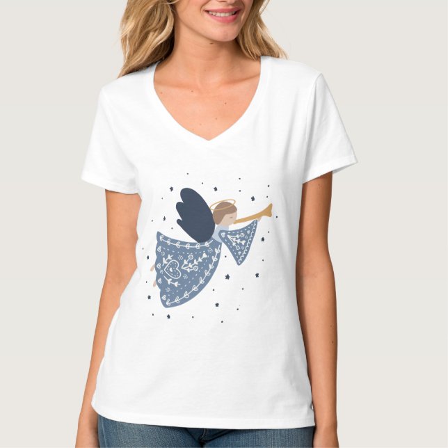Personalized Christmas Angel Holiday Peace Earth T-Shirt (Front)