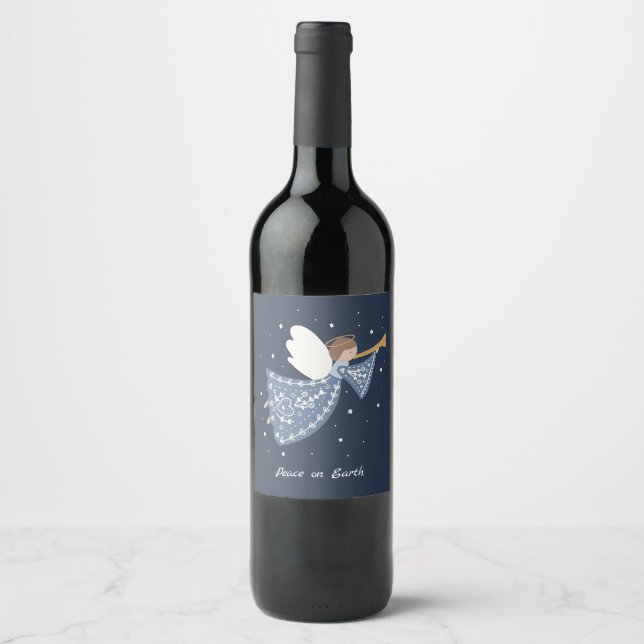 Personalized Christmas Angel Holiday Peace Earth Wine Label (Front)