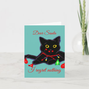 Personalized Christmas Angry Festive Black Cat  Holiday Card