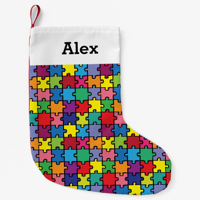 Personalized Christmas Autism Awareness Puzzle Small Christmas Stocking (Front)
