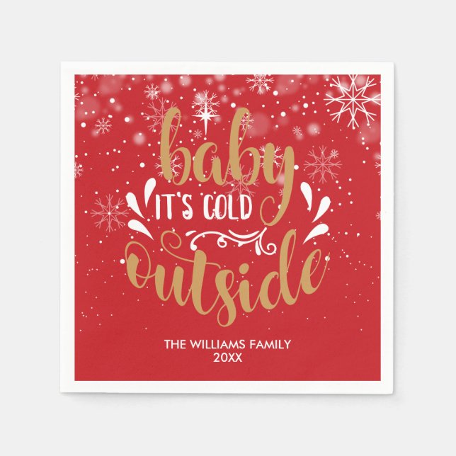 Personalized Christmas Baby It's Cold Outside Napkins (Front)
