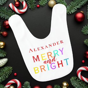 Personalized Christmas Baby Merry and Bright Bib