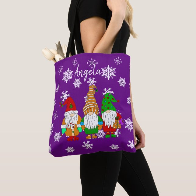 Personalized Christmas Bag with Cute Cartoon Gnome (Close Up)