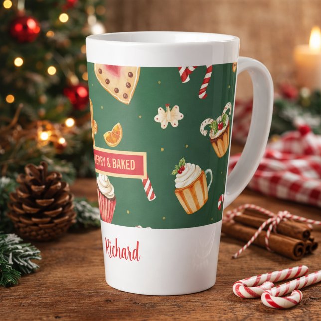 Personalized Christmas Baking Pattern Latte Mug (Creator Uploaded)