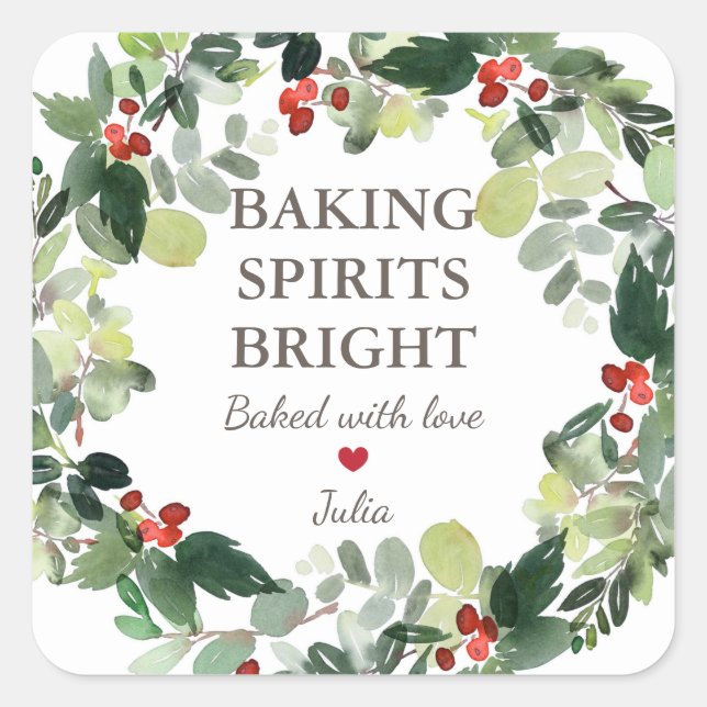 Personalized Christmas Baking Spirits Bright  Square Sticker (Front)