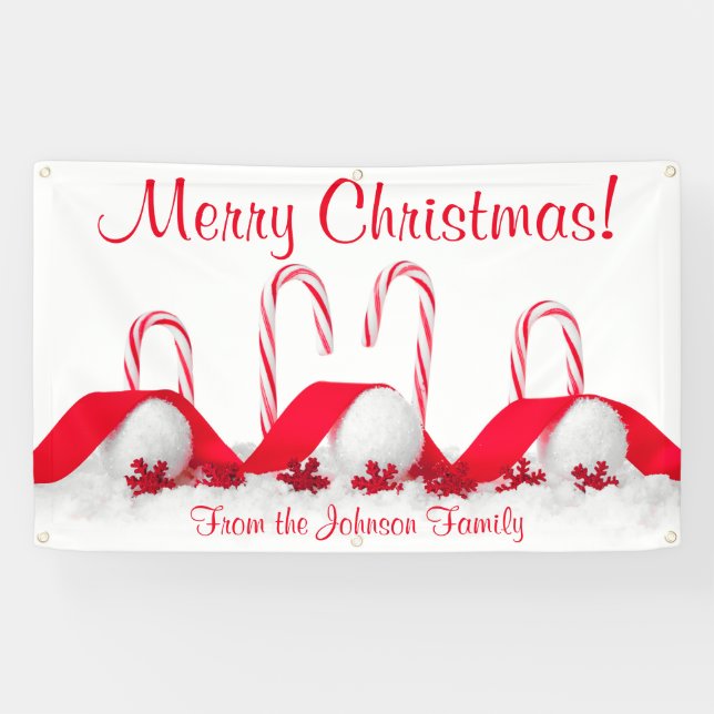 Personalized Christmas Banner Candy Canes Snowball (Horizontal)