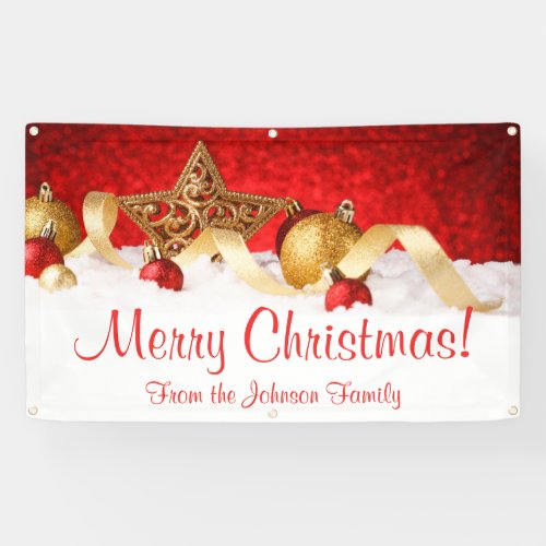 Personalized Christmas Banner Red Gold Star