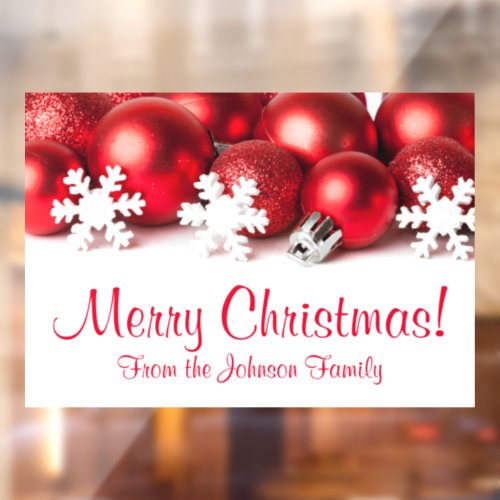 Personalized Christmas Banner Red Tree Ornaments Window Cling