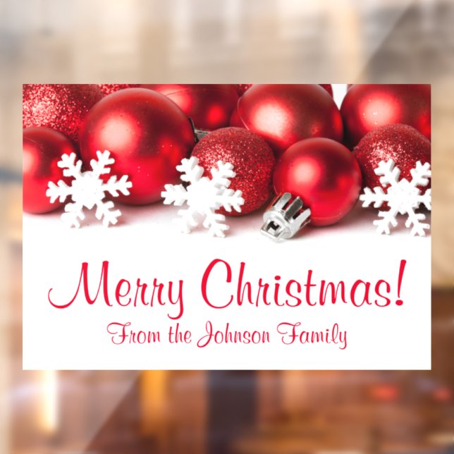 Personalized Christmas Banner Red Tree Ornaments Window Cling (Sheet 2)
