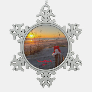 Personalized Christmas beach Santa hat Ornament