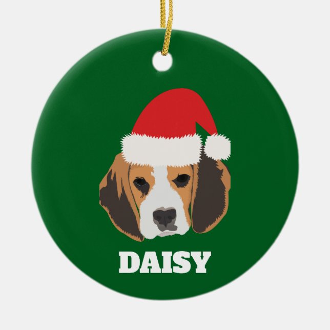 Personalized Christmas Beagle Ceramic Ornament (Front)