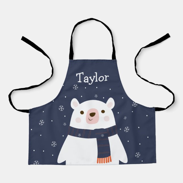 Personalized Christmas Bear Kids Apron (Front)