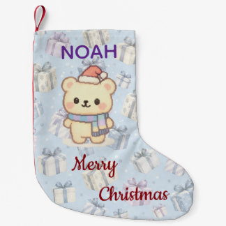 Personalized Christmas Bear Pastel Pixel Art Small Christmas Stocking