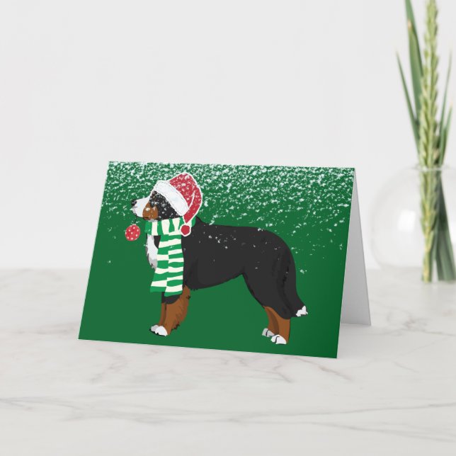 Personalized Christmas Bernese Mountain Dog Holiday Card (Front)