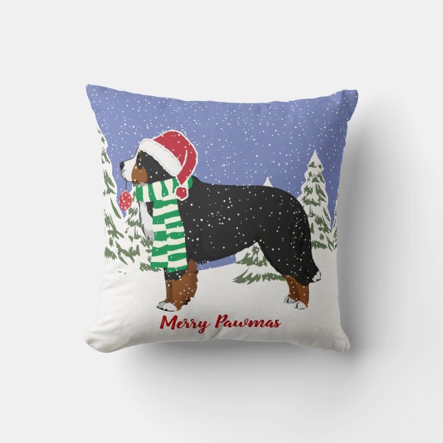 Personalized Christmas Bernese Mountain Dog Throw Pillow (Front)