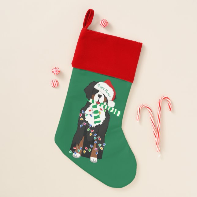 Personalized Christmas Bernese Mt Holiday Dog Stocking (Front)