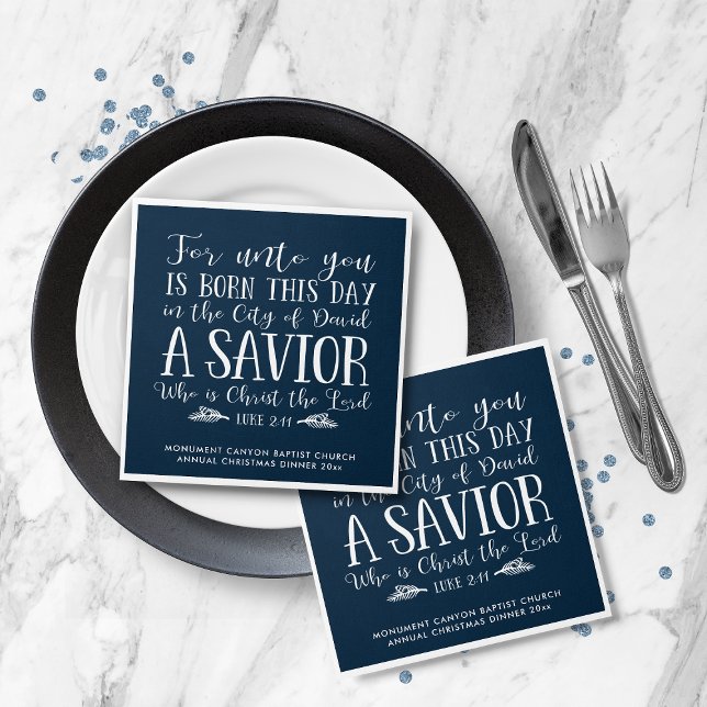 Personalized Christmas Bible Verse Typography Blue Napkins (Personalized Christmas Bible Verse Typography Blue Napkins)