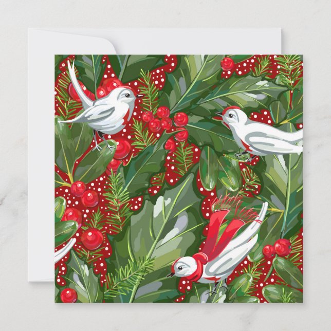 Personalized Christmas Birds Flat Holiday Card (Front)
