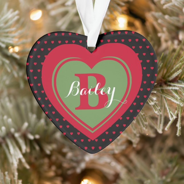 Personalized Christmas Black, Red & Green Keepsake Ornament (Tree)
