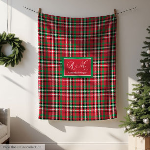Personalized Christmas Blanket Red Green Plaid
