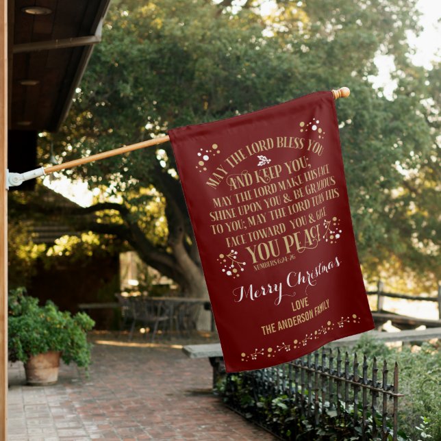 Personalized Christmas Blessing Numbers 6:24-26 House Flag (In SItu)