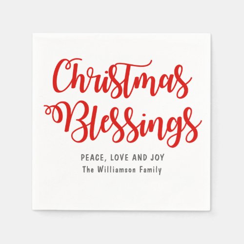 Personalized Christmas Blessings Red and White Napkins