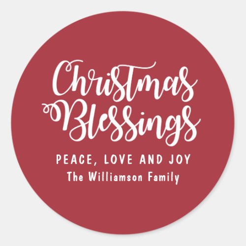 Personalized Christmas Blessings Silver and White Classic Round Sticker