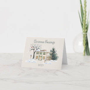 Personalized Christmas Blessings Watercolor Holiday Card