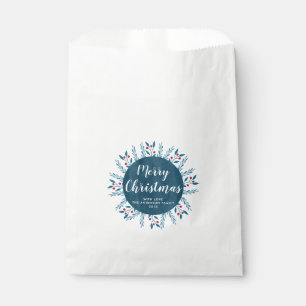Personalized Christmas Blue Watercolor Floral Favor Bag