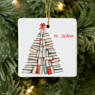 Personalized Christmas Book Tree-Teacher/Librarian Ceramic Ornament