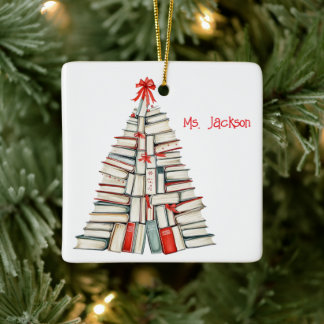 Personalized Christmas Book Tree-Teacher/Librarian Ceramic Ornament