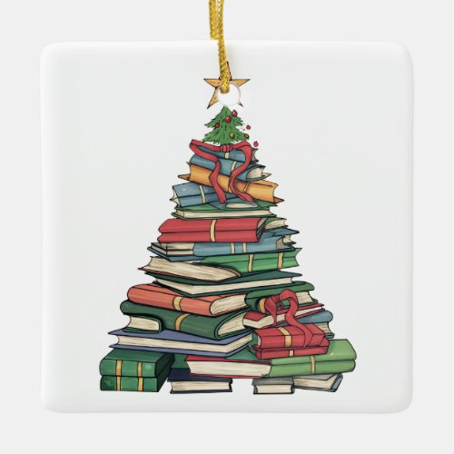 Personalized Christmas Book Tree-Teacher/Librarian Ceramic Ornament