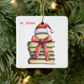 Personalized Christmas Book Tree-Teacher/Librarian Ceramic Ornament