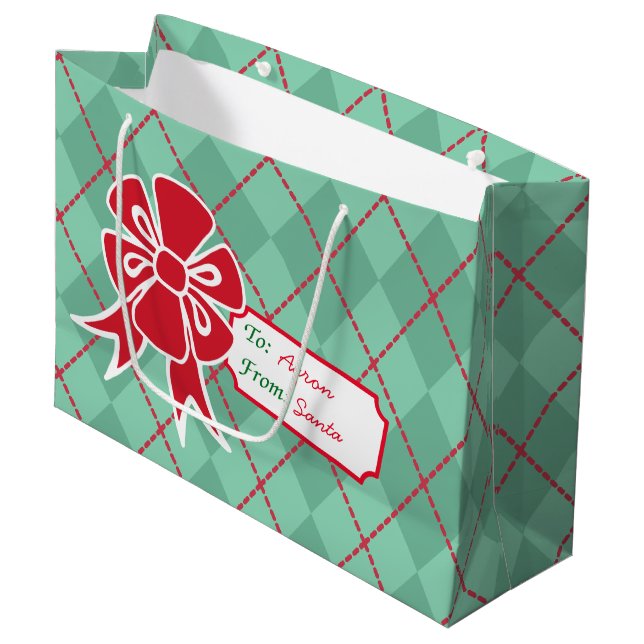 Personalized Christmas Bow Gift Bag (Front Angled)