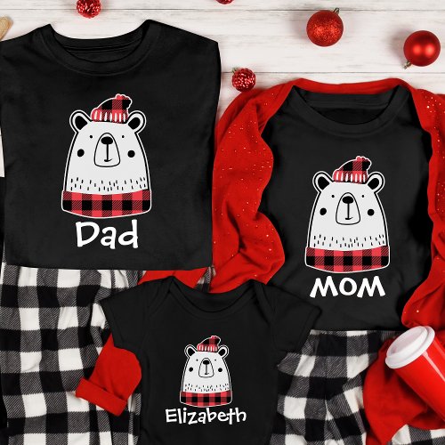 Personalized Christmas Buffalo Plaid Bear Family T_Shirt