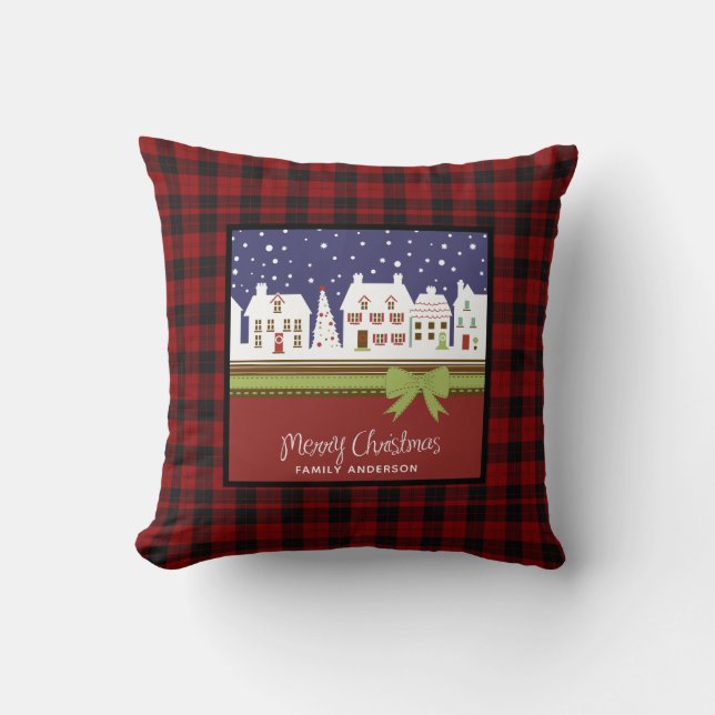 Personalized Christmas Buffalo Plaid Home Sweet Throw Pillow (Front)