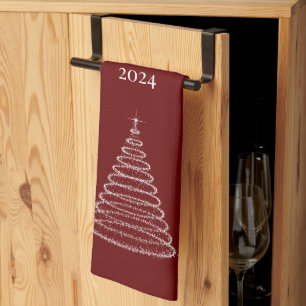 Personalized Christmas burgundy kitchen towel