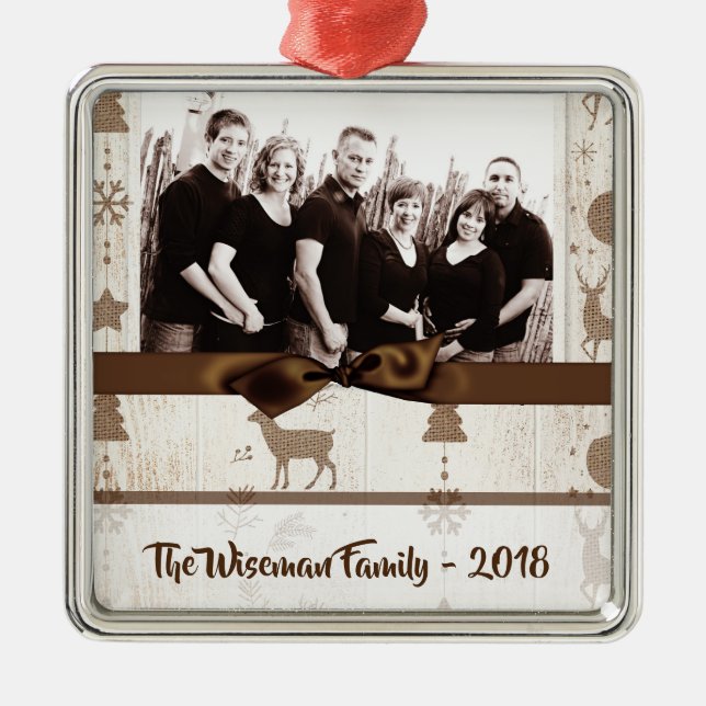 Personalized Christmas Burlap Deer PHOTO Ornament (Front)