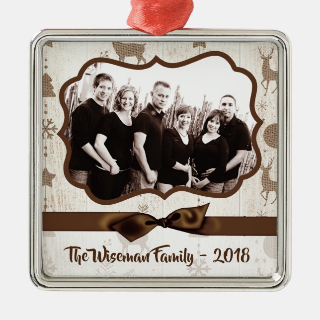 Personalized Christmas Burlap Deer PHOTO Ornament (Front)