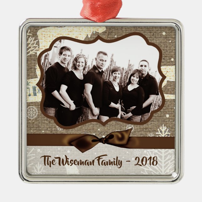 Personalized Christmas Burlap Deer PHOTO Ornament (Front)