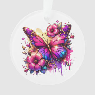 Personalized Christmas Butterfly and Flowers Ornament