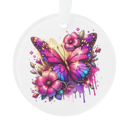 Personalized Christmas Butterfly and Flowers Ornament
