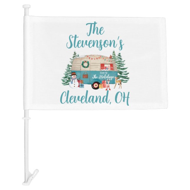 Personalized Christmas Campers Snowbirds Holiday Car Flag (Front)