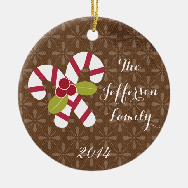 Personalized Christmas Candy Cane Family Ornament (Front)