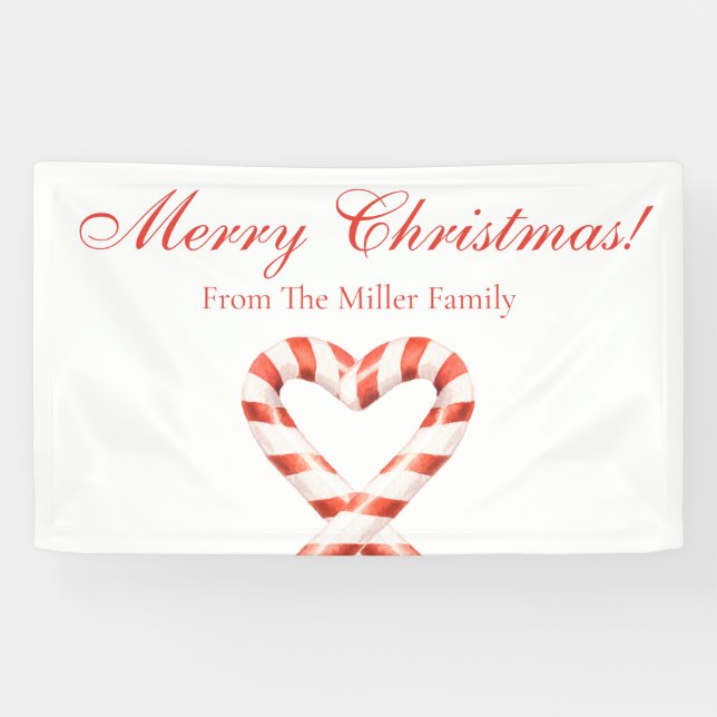 Personalized Christmas Candy Cane Heart  Banner (Horizontal)