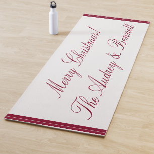 Personalized Christmas Candy cane White Burgundy Yoga Mat