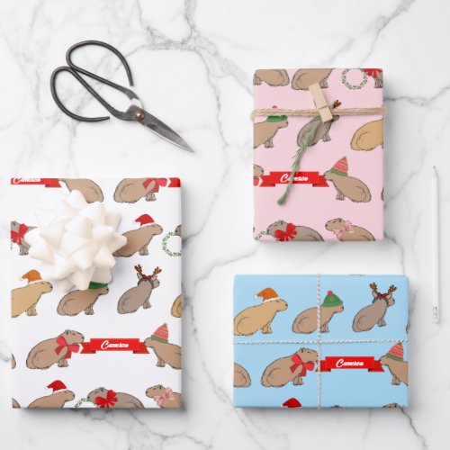 Personalized Christmas Capybara Cute Wildlife Wrapping Paper Sheets