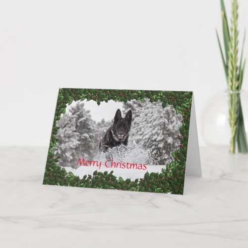 Personalized Christmas card featuring Alsatian dog