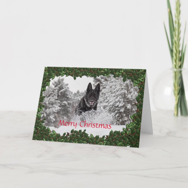 Personalized Christmas card featuring Alsatian dog (Front)