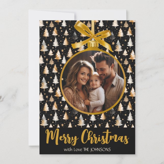 Personalized Christmas Card with Golden Ornament (Front)